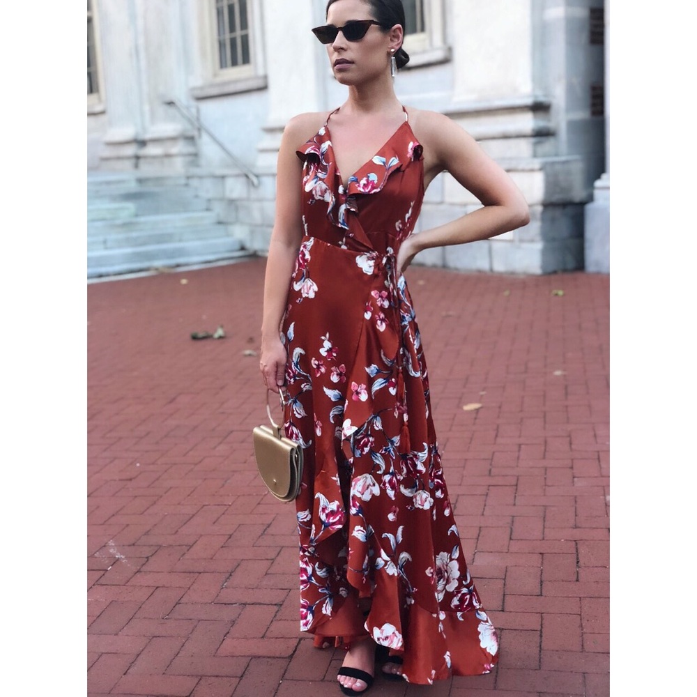 Last 1✨🆕Nikita Rust Floral Satin Dress Wrap Dress - Picture 2 of 8